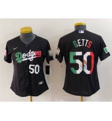 Women Los Angeles Dodgers 50 Mookie Betts Black Mexico Stitched Jersey 3 Women Los Angeles Dodgers 50 Mookie Betts Black Mexico Stitched Jersey 3