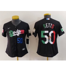 Women Los Angeles Dodgers 50 Mookie Betts Black Mexico Stitched Jersey 5 Women Los Angeles Dodgers 50 Mookie Betts Black Mexico Stitched Jersey 5