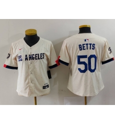 Women Los Angeles Dodgers 50 Mookie Betts Cream Stitched Jersey 6 Women Los Angeles Dodgers 50 Mookie Betts Cream Stitched Jersey 6