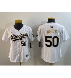 Women Los Angeles Dodgers 50 Mookie Betts White Gold Home Limited Stitched Baseball Jersey Women Los Angeles Dodgers 50 Mookie Betts White Gold Home Limited Stitched Baseball Jersey