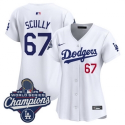 Women Los Angeles Dodgers 67 Vin Scully White 2025 World Series Champions Home Cool Base Stitched Baseball Jersey 