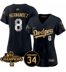 Women Los Angeles Dodgers 8 Enrique Hernandez Black Gold 2024 World Series Champions 26 Fernando Memorial Patch Limited Stitched Baseball Jersey 28Run Sma Women Los Angeles Dodgers 8 Enrique Hernandez Black Gold 2024 World Series Champions 26 Fernando Memorial Patch Limited Stitched Baseball Jersey 28Run Sma