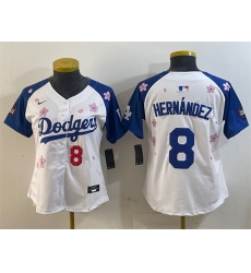Women Los Angeles Dodgers 8 Enrique Hernandez White Royal 2025 Tokyo Series Limited Stitched Baseball Jersey