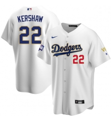 Women Los Angeles Dodgers Clayton Kershaw 22 Championship Gold Trim White Limited All Stitched Flex Base Jersey Women Los Angeles Dodgers Clayton Kershaw 22 Championship Gold Trim White Limited All Stitched Flex Base Jersey