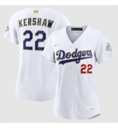 Women Los Angeles Dodgers Clayton Kershaw Nike White 2026 Gold Collection Stadium Jersey