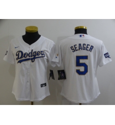 Women Los Angeles Dodgers Corey Seager 5 Championship Gold Trim White All Stitched Cool Base Jersey Women Los Angeles Dodgers Corey Seager 5 Championship Gold Trim White All Stitched Cool Base Jersey