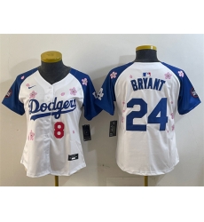 Women Los Angeles Dodgers Front 8 Back 24 Kobe Bryant White Royal 2025 Tokyo Series Limited Stitched Baseball Jersey