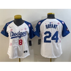 Women Los Angeles Dodgers Front 8 Back 24 Kobe Bryant White Royal 2025 Tokyo Series Limited Stitched Baseball Jersey