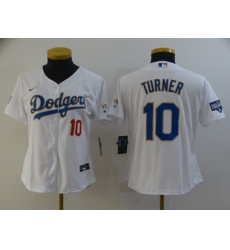 Women Los Angeles Dodgers Justin Turner 10 Championship Gold Trim White All Stitched Flex Base Jersey Women Los Angeles Dodgers Justin Turner 10 Championship Gold Trim White All Stitched Flex Base Jersey