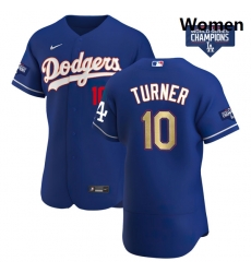 Women Los Angeles Dodgers Justin Turner 10 Gold Program Designed Edition Blue Flex Base Stitched Jersey Women Los Angeles Dodgers Justin Turner 10 Gold Program Designed Edition Blue Flex Base Stitched Jersey