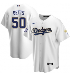 Women Los Angeles Dodgers Mookie Betts 50 Championship Gold Trim White Limited All Stitched Cool Base Jersey Women Los Angeles Dodgers Mookie Betts 50 Championship Gold Trim White Limited All Stitched Cool Base Jersey