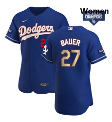 Women Los Angeles Dodgers Trevor Bauer 27 Gold Program Designed Edition Blue Flex Base Stitched Jersey Women Los Angeles Dodgers Trevor Bauer 27 Gold Program Designed Edition Blue Flex Base Stitched Jersey