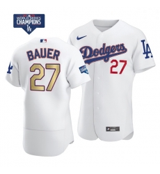 Women Los Angeles Dodgers Trevor Bauer 27 Gold Program Designed Edition White Flex Base Stitched Jersey Women Los Angeles Dodgers Trevor Bauer 27 Gold Program Designed Edition White Flex Base Stitched Jersey
