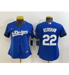 Women's Los Angeles Dodgers #22 Clayton Kershaw Blue 2021 City Connect Cool Base Stitched Jersey Women's Los Angeles Dodgers #22 Clayton Kershaw Blue 2021 City Connect Cool Base Stitched Jersey