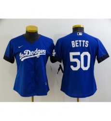 Women's Los Angeles Dodgers #50 Mookie Betts Blue City Player Jersey Women's Los Angeles Dodgers #50 Mookie Betts Blue City Player Jersey