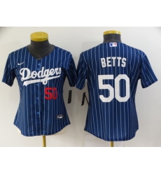 Women's Los Angeles Dodgers #50 Mookie Betts Navy Blue Pinstripe Stitched MLB Cool Base Nike Jersey Women's Los Angeles Dodgers #50 Mookie Betts Navy Blue Pinstripe Stitched MLB Cool Base Nike Jersey