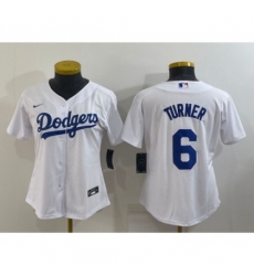 Women's Los Angeles Dodgers #6 Trea Turner White Stitched MLB Cool Base Nike Jersey Women's Los Angeles Dodgers #6 Trea Turner White Stitched MLB Cool Base Nike Jersey