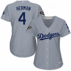 Womens Majestic Los Angeles Dodgers 4 Babe Herman Authentic Grey Road Cool Base 2018 World Series MLB Jersey