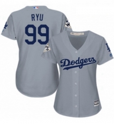 Womens Majestic Los Angeles Dodgers 99 Hyun Jin Ryu Replica Grey Road 2017 World Series Bound Cool Base MLB Jersey Womens Majestic Los Angeles Dodgers 99 Hyun Jin Ryu Replica Grey Road 2017 World Series Bound Cool Base MLB Jersey
