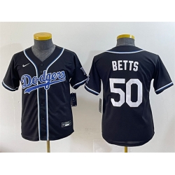 Youth Los Angeles Dodgers 50 Mookie Betts Black Stitched Baseball Jersey