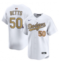 Youth Los Angeles Dodgers 50 Mookie Betts White 2025 Gold Collection Limited Stitched Baseball Jersey
