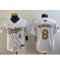 Youth Los Angeles Dodgers 8 Enrique Hernandez White 2025 Gold Collection Limited Stitched Baseball Jersey Youth Los Angeles Dodgers 8 Enrique Hernandez White 2025 Gold Collection Limited Stitched Baseball Jersey