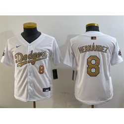 Youth Los Angeles Dodgers 8 Enrique Hernandez White 2025 Gold Collection Limited Stitched Baseball Jersey