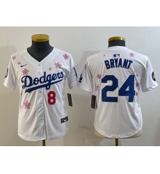 Youth Los Angeles Dodgers Front 8 Back 24 Kobe Bryant White 2025 Tokyo Series Limited Stitched Baseball Jersey