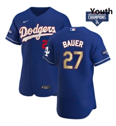 Youth Los Angeles Dodgers Trevor Bauer 27 Gold Program Designed Edition Blue Flex Base Stitched Jersey Youth Los Angeles Dodgers Trevor Bauer 27 Gold Program Designed Edition Blue Flex Base Stitched Jersey