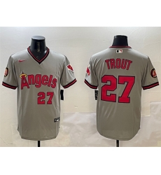 Men Los Angeles Angels 27 Mike Trout Grey With Patch Stitched Baseball Jersey Men Los Angeles Angels 27 Mike Trout Grey With Patch Stitched Baseball Jersey