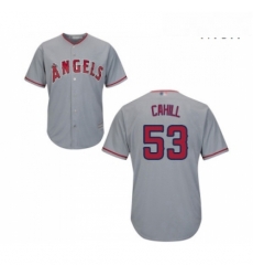 Mens Los Angeles Angels of Anaheim 53 Trevor Cahill Replica Grey Road Cool Base Baseball Jersey Mens Los Angeles Angels of Anaheim 53 Trevor Cahill Replica Grey Road Cool Base Baseball Jersey