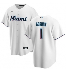 Men Miami Marlins 1 Nick Gordon White Cool Base Stitched Baseball Jersey Men Miami Marlins 1 Nick Gordon White Cool Base Stitched Baseball Jersey