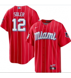 Men Miami Marlins 12 Jorge Soler Red Cook Base Stitched jersey Men Miami Marlins 12 Jorge Soler Red Cook Base Stitched jersey