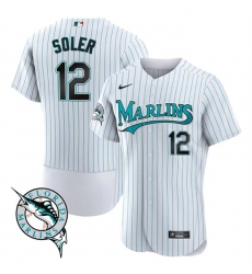 Men Miami Marlins 12 Jorge Soler White Flex Base Stitched Jersey Men Miami Marlins 12 Jorge Soler White Flex Base Stitched Jersey