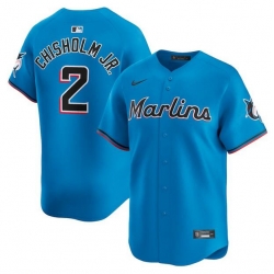 Men Miami Marlins 2 Jazz Chisholm Jr  Blue Limited Stitched Baseball Jersey