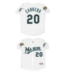 Men Miami Marlins 20 Miguel Cabrera White 2003 Throwback Stitched Baseball Jersey Men Miami Marlins 20 Miguel Cabrera White 2003 Throwback Stitched Baseball Jersey