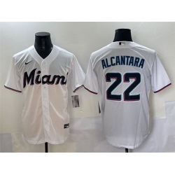 Men Miami Marlins 22 Sandy Alcantara White Cool Base Stitched Jersey