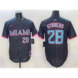 Men Miami Marlins 28 Kyle Stowers Black 2025 City Connect Limited Stitched Baseball Jersey