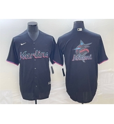 Men Miami Marlins Black Team Big Logo Cool Base Stitched Baseball Jersey Men Miami Marlins Black Team Big Logo Cool Base Stitched Baseball Jersey
