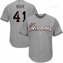 Mens Majestic Miami Marlins 41 Justin Bour Replica Grey Road Cool Base MLB Jersey 