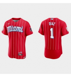 Miami Marlins 1 Isan Diaz Men Nike 2021 City Connect Authentic MLB Jersey Red Miami Marlins 1 Isan Diaz Men Nike 2021 City Connect Authentic MLB Jersey Red