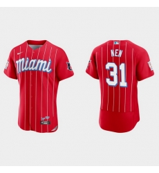 Miami Marlins 31 Robb Nen Men Nike 2021 City Connect Authentic MLB Jersey Red Miami Marlins 31 Robb Nen Men Nike 2021 City Connect Authentic MLB Jersey Red
