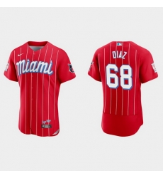 Miami Marlins 68 Lewin Diaz Men Nike 2021 City Connect Authentic MLB Jersey Red Miami Marlins 68 Lewin Diaz Men Nike 2021 City Connect Authentic MLB Jersey Red
