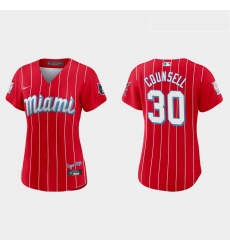 Miami Marlins 30 Craig Counsell Women Nike 2021 City Connect Authentic MLB Jersey Red Miami Marlins 30 Craig Counsell Women Nike 2021 City Connect Authentic MLB Jersey Red