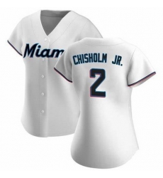 Women Miami Marlins #2 Jazz Chisholm Jr. White Cool Base Stitched Jersey Women Miami Marlins #2 Jazz Chisholm Jr. White Cool Base Stitched Jersey