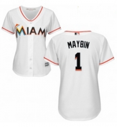Womens Majestic Miami Marlins 1 Cameron Maybin Replica White Home Cool Base MLB Jersey Womens Majestic Miami Marlins 1 Cameron Maybin Replica White Home Cool Base MLB Jersey