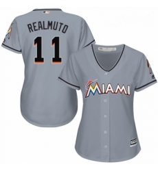 Womens Majestic Miami Marlins 11 J T Realmuto Replica Grey Road Cool Base MLB Jersey Womens Majestic Miami Marlins 11 J T Realmuto Replica Grey Road Cool Base MLB Jersey