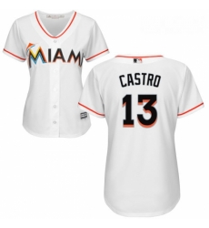 Womens Majestic Miami Marlins 13 Starlin Castro Authentic White Home Cool Base MLB Jersey Womens Majestic Miami Marlins 13 Starlin Castro Authentic White Home Cool Base MLB Jersey