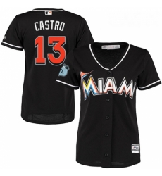 Womens Majestic Miami Marlins 13 Starlin Castro Replica Black Alternate 2 Cool Base MLB Jersey Womens Majestic Miami Marlins 13 Starlin Castro Replica Black Alternate 2 Cool Base MLB Jersey