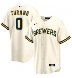 Men Milwaukee Brewers 0 Brice Turang Cream Cool Base Stitched Jersey Men Milwaukee Brewers 0 Brice Turang Cream Cool Base Stitched Jersey